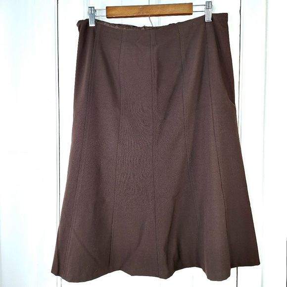 Avalin Brown Flowy A-Line Midi Skirt Sz 12 - Picture 5 of 10